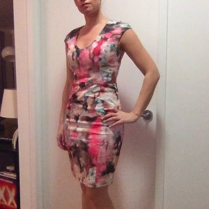 Black Halo pink patterned cocktail dress